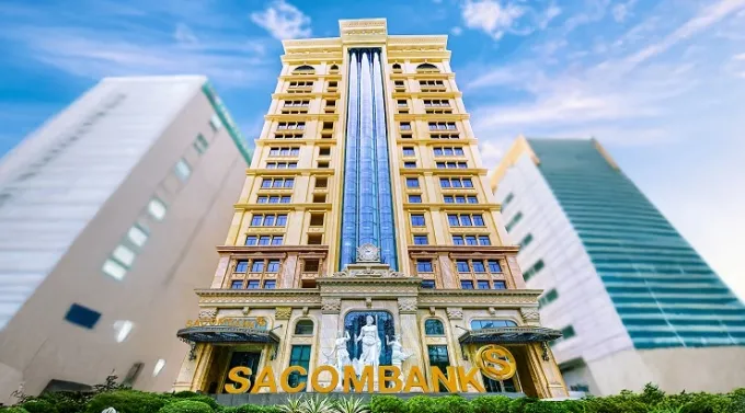 Logo Sacombank trước tòa nhà ThaiSquare The Merit trên đường Nguyễn Thị Minh Khai (phường Sài Gòn, TPHCM). Ảnh: Sacombank
