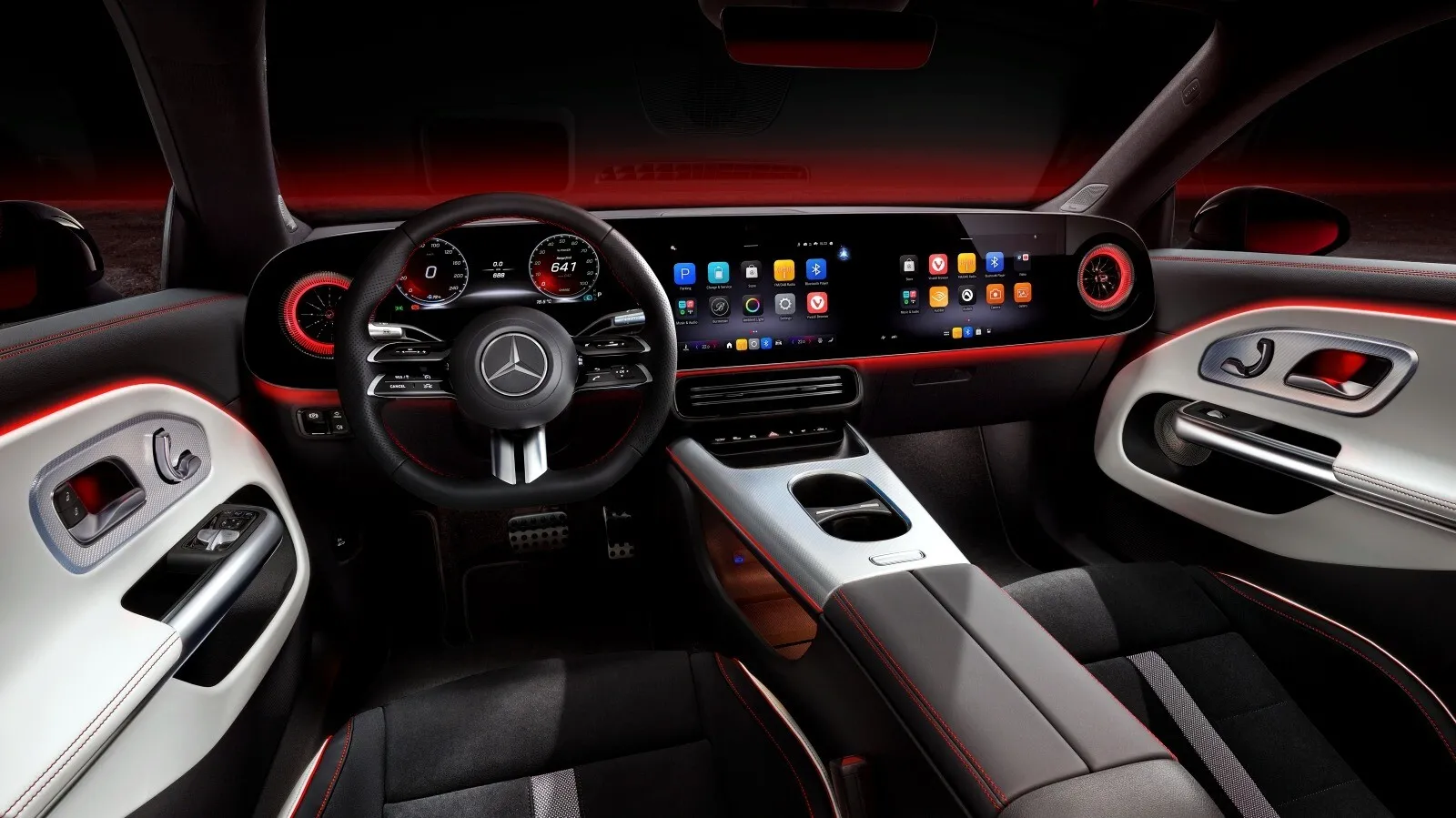 Nội thất Mercedes-Benz CLA 200 electric với màn hình MBUX Superscreen và hệ điều hành MB.OS.