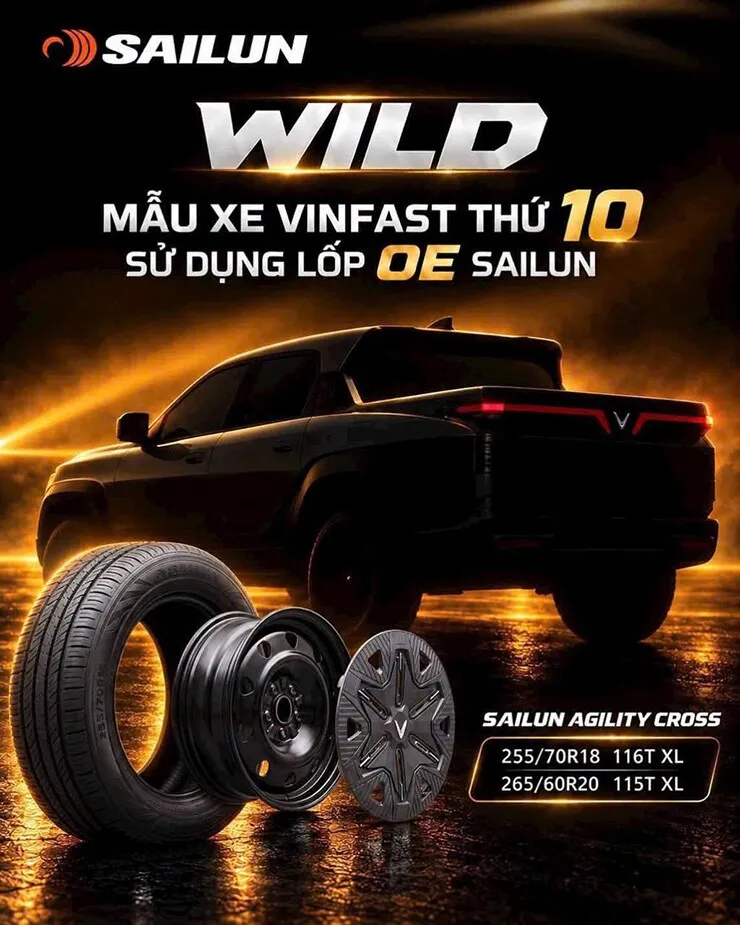Thông tin cỡ lốp VF Wild được Sailun chia sẻ. Ảnh: ST