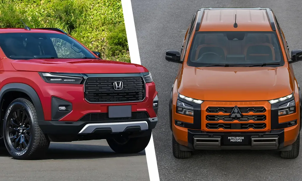 Xe bán tải mới của Honda sẽ chung khung gầm với Mitsubishi Triton. Ảnh: Honda, Mitsubishi